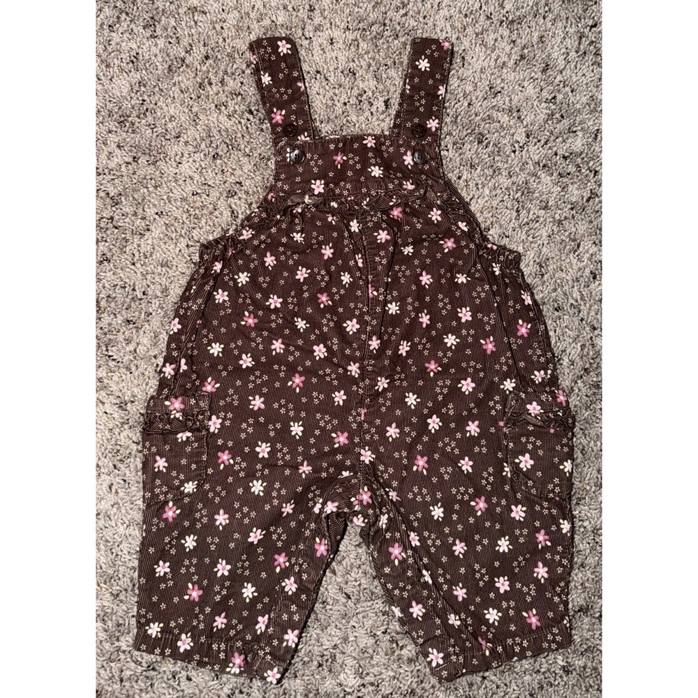 Vtg‎ Carters Baby Floral Bubble Romper Overalls Brown Corduroy 3 Months